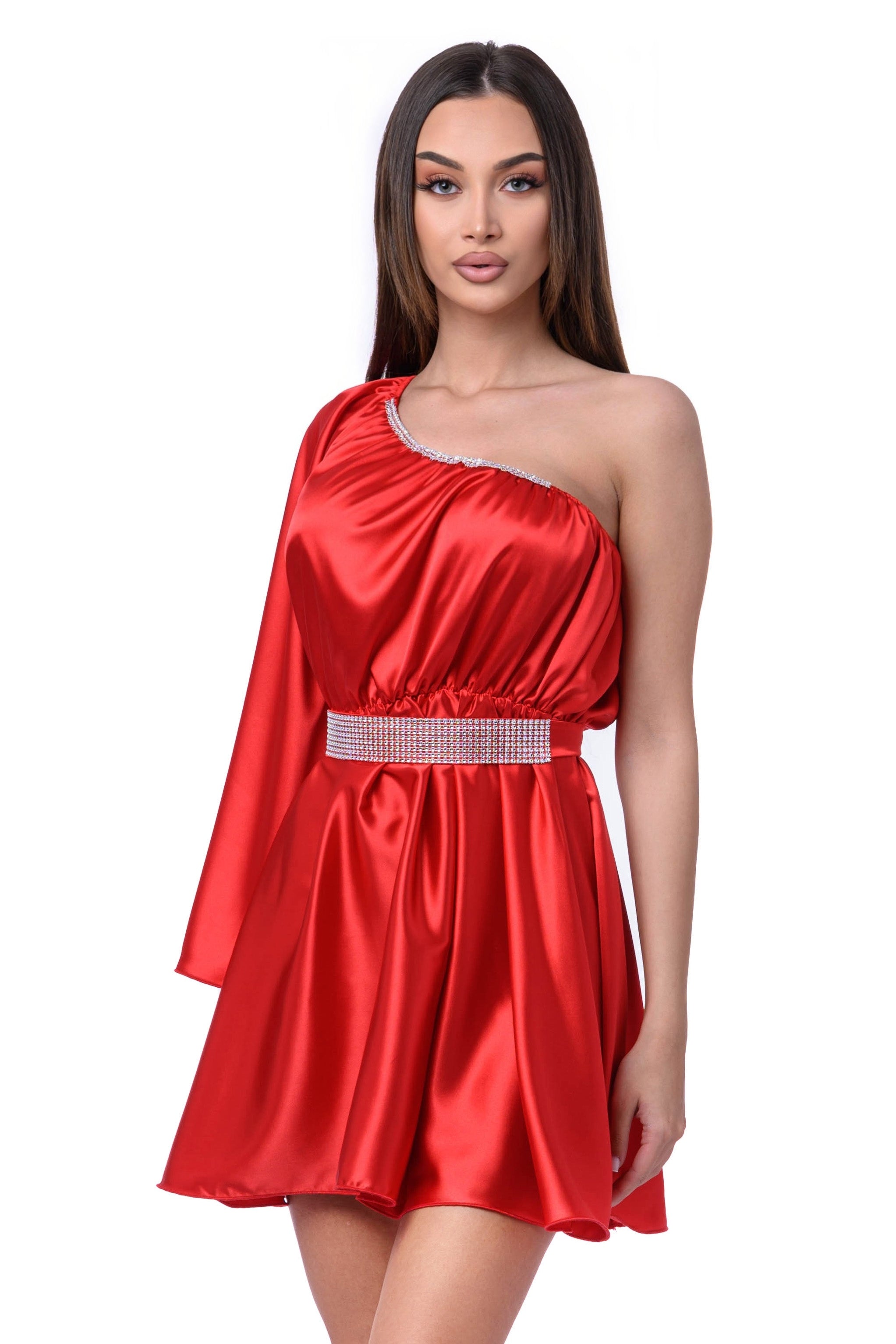 Rochie Scurta Satin Rosu