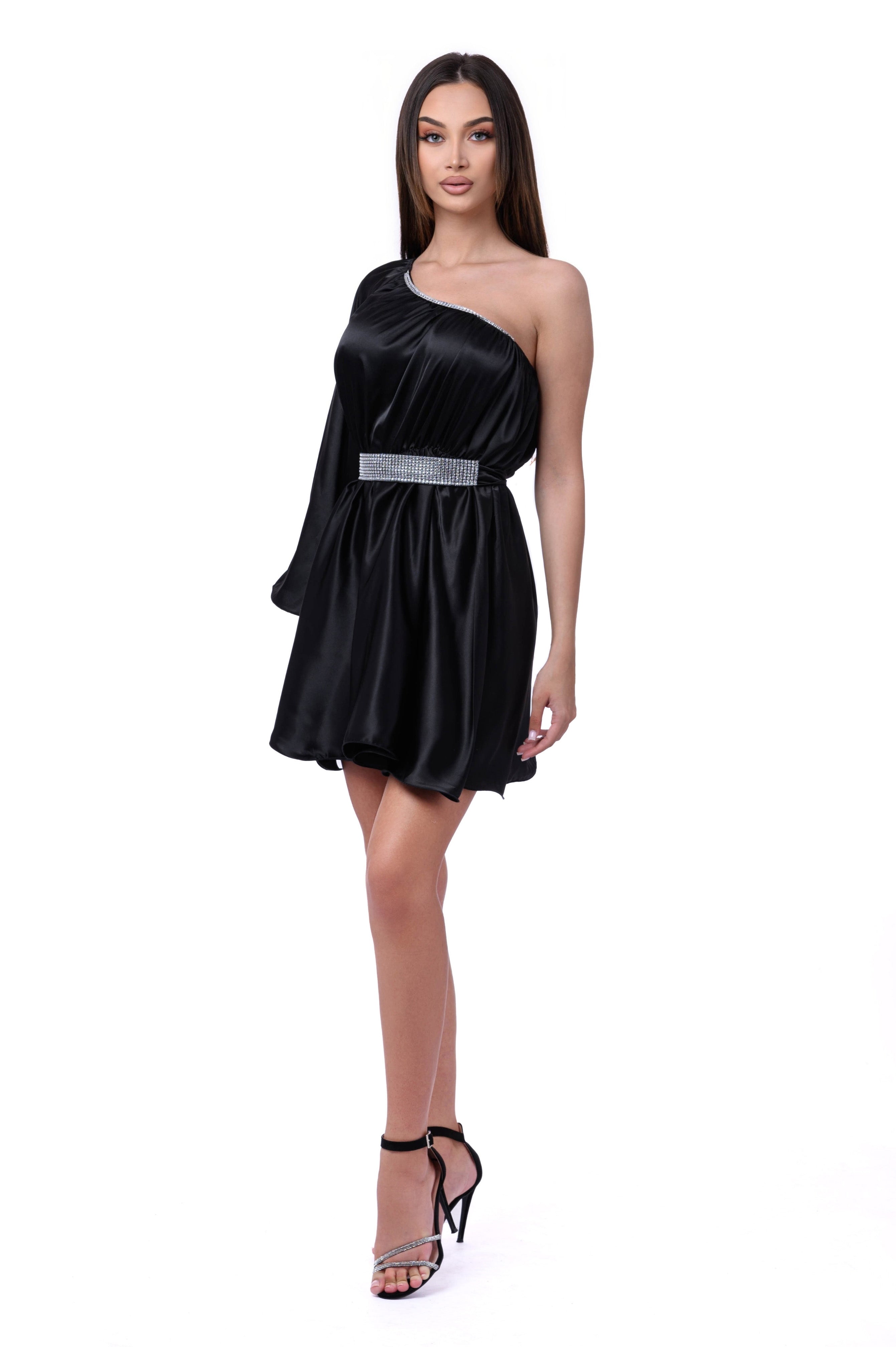 Rochie Scurta Satin Negru