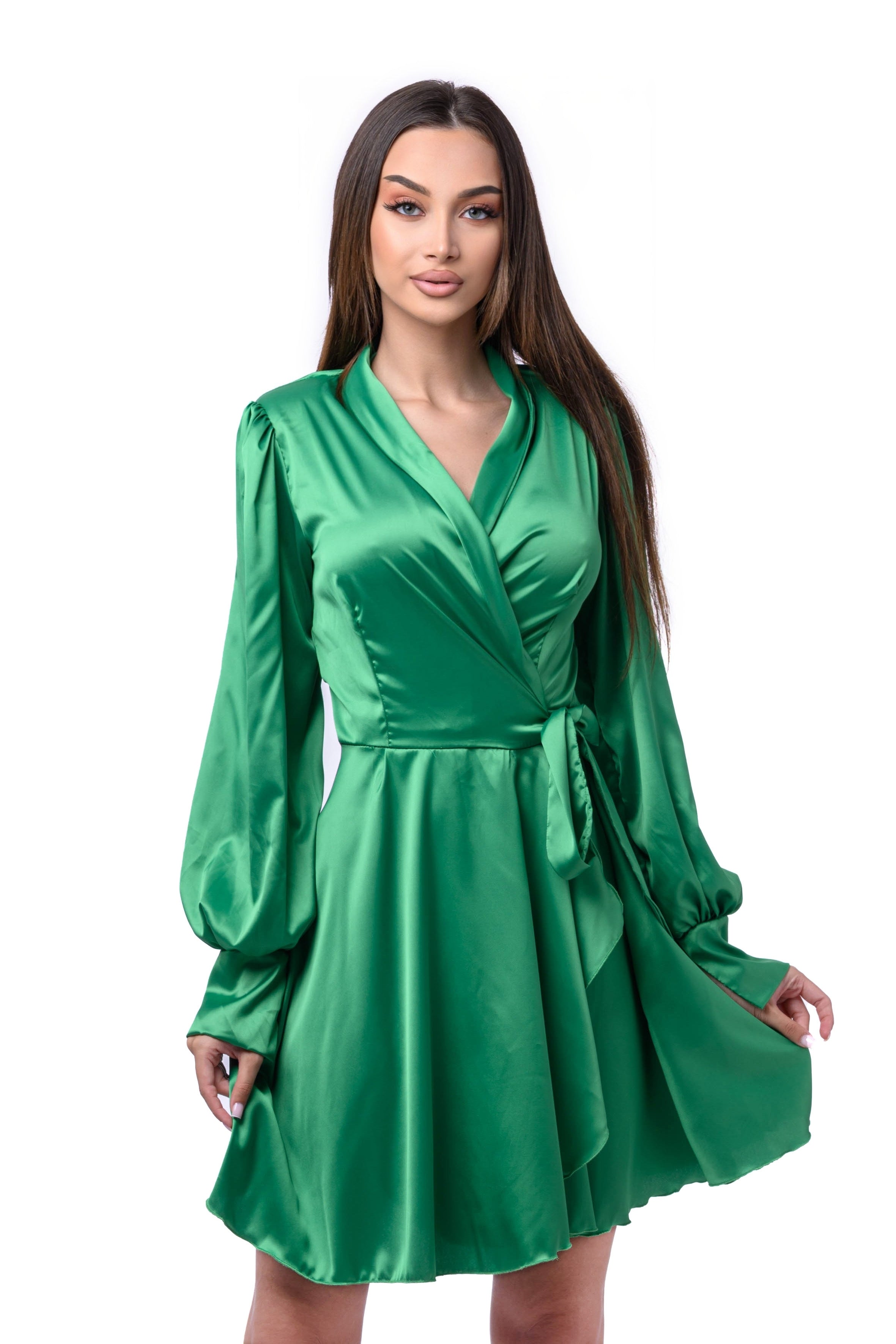 Rochie Lunga Satin Verde