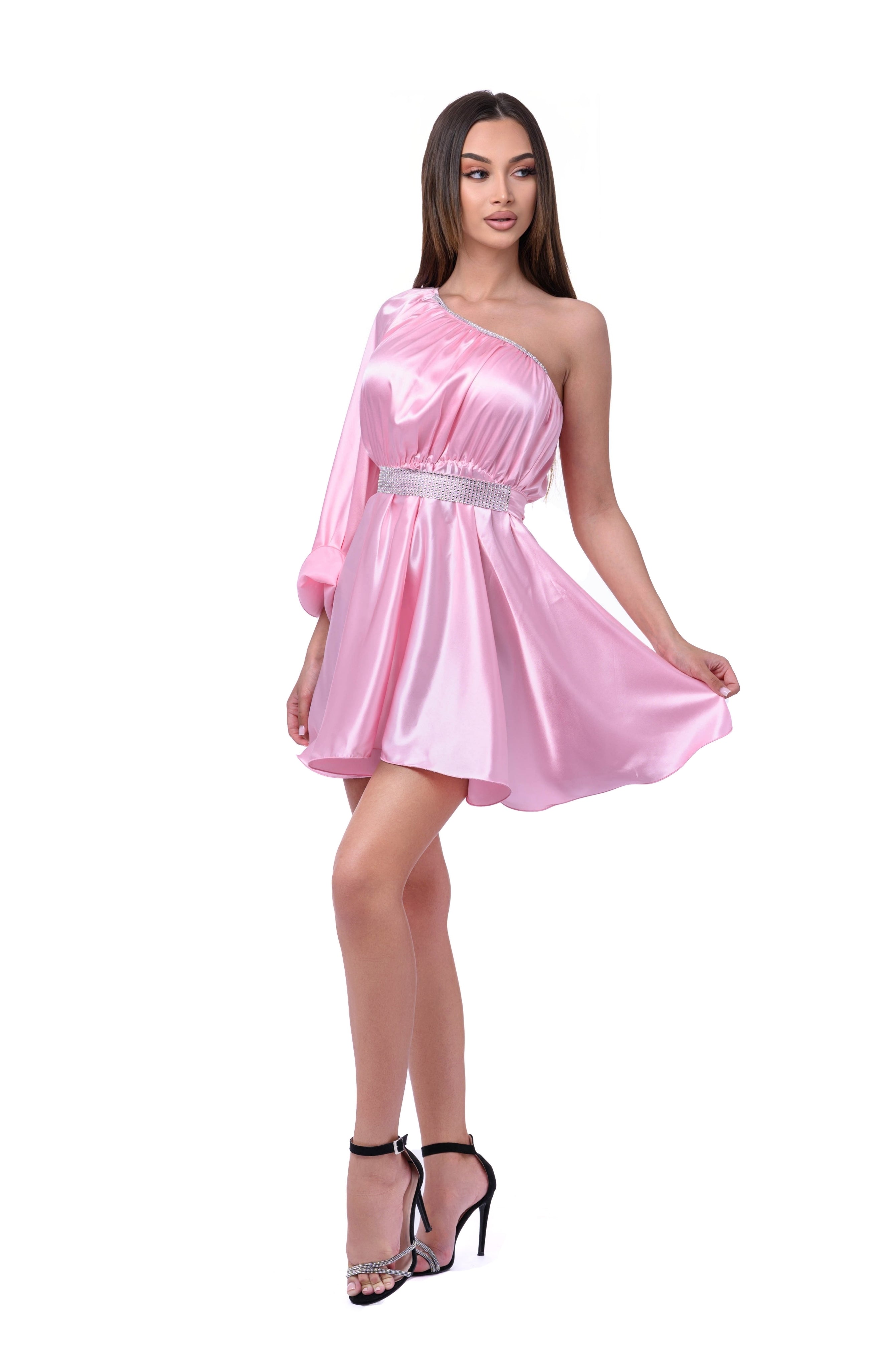 Rochie Scurta Satin Roz