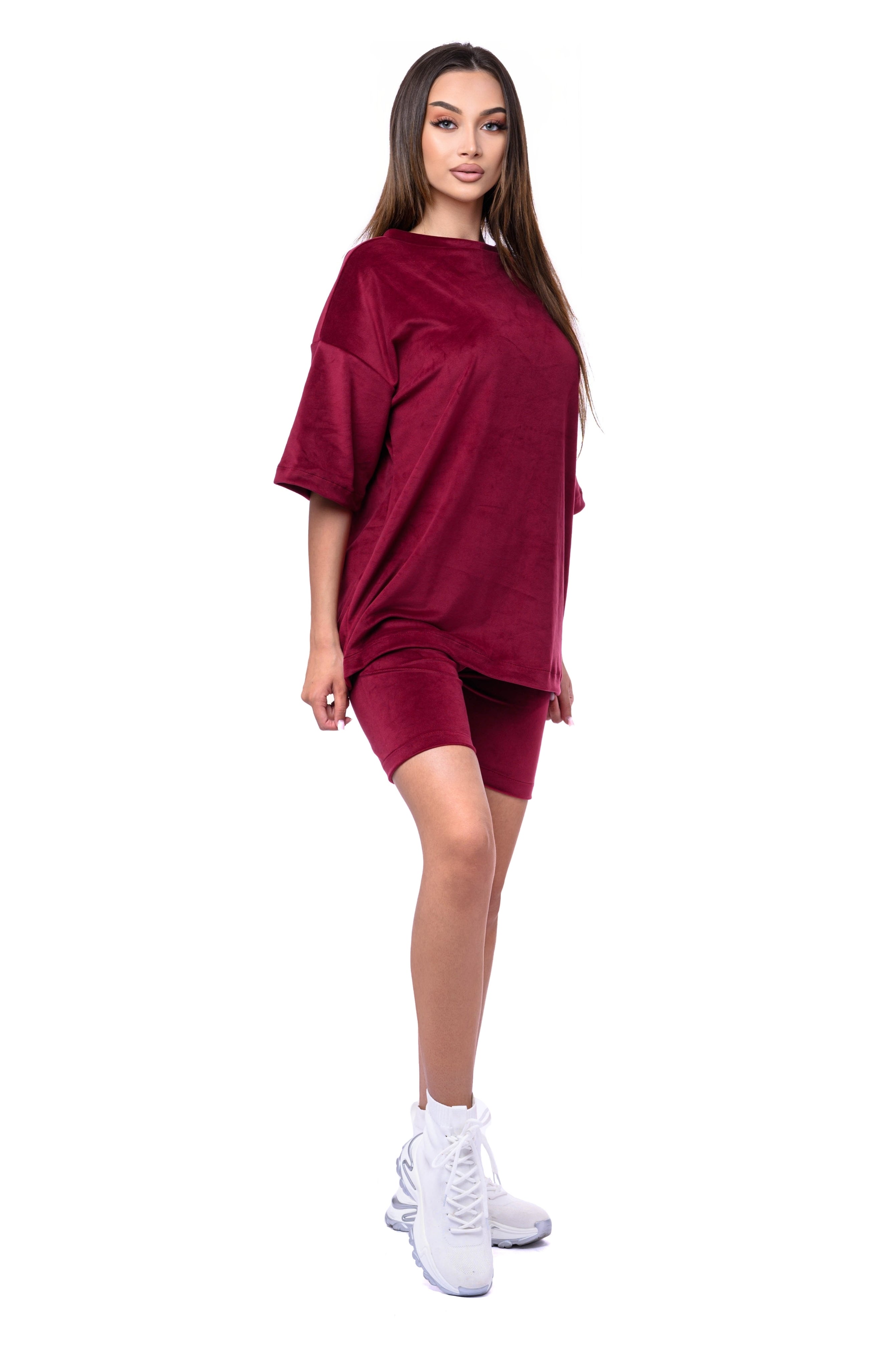 Burgundy Velvet Short Tracksuit