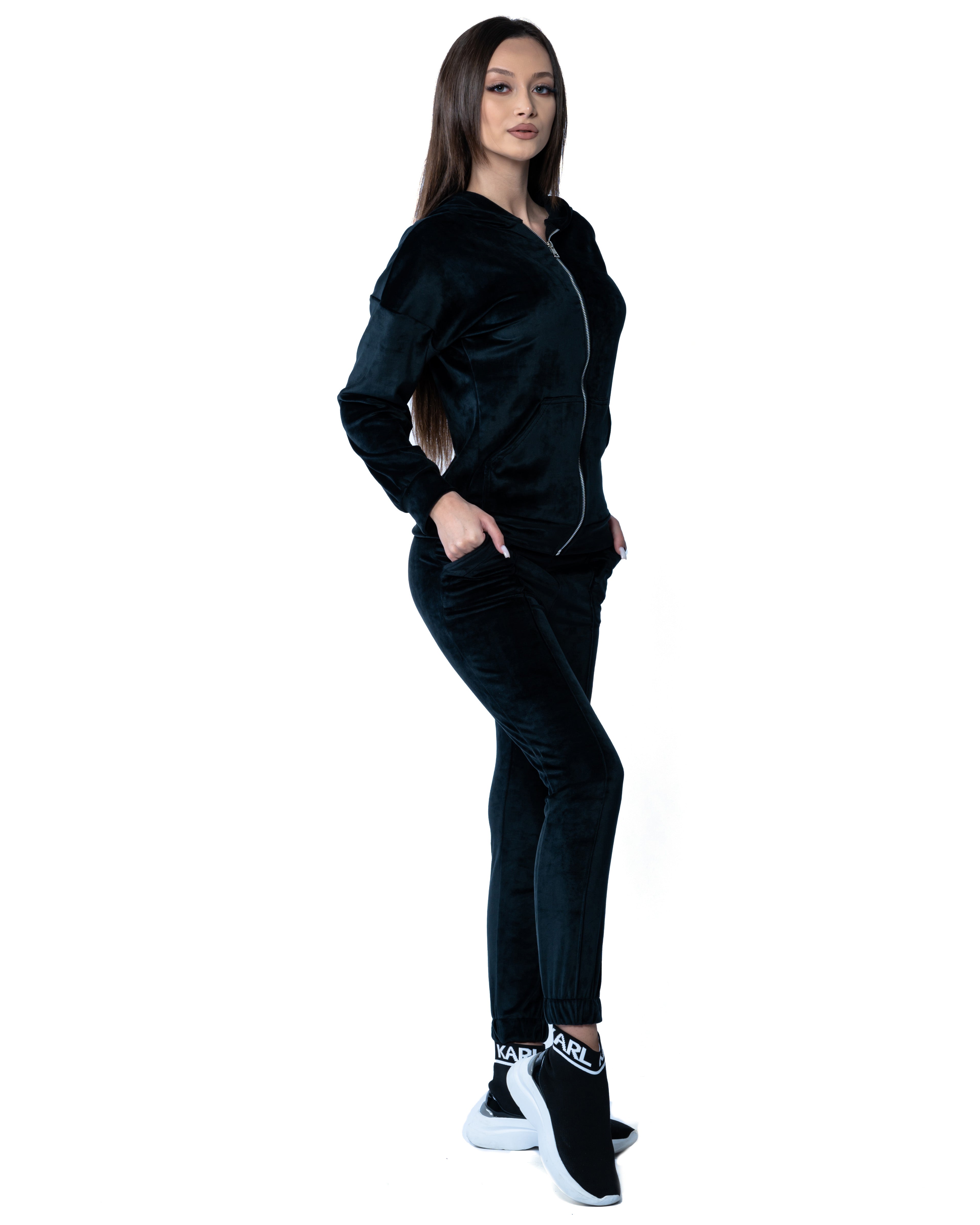 Black Velvet Zipper Tracksuit