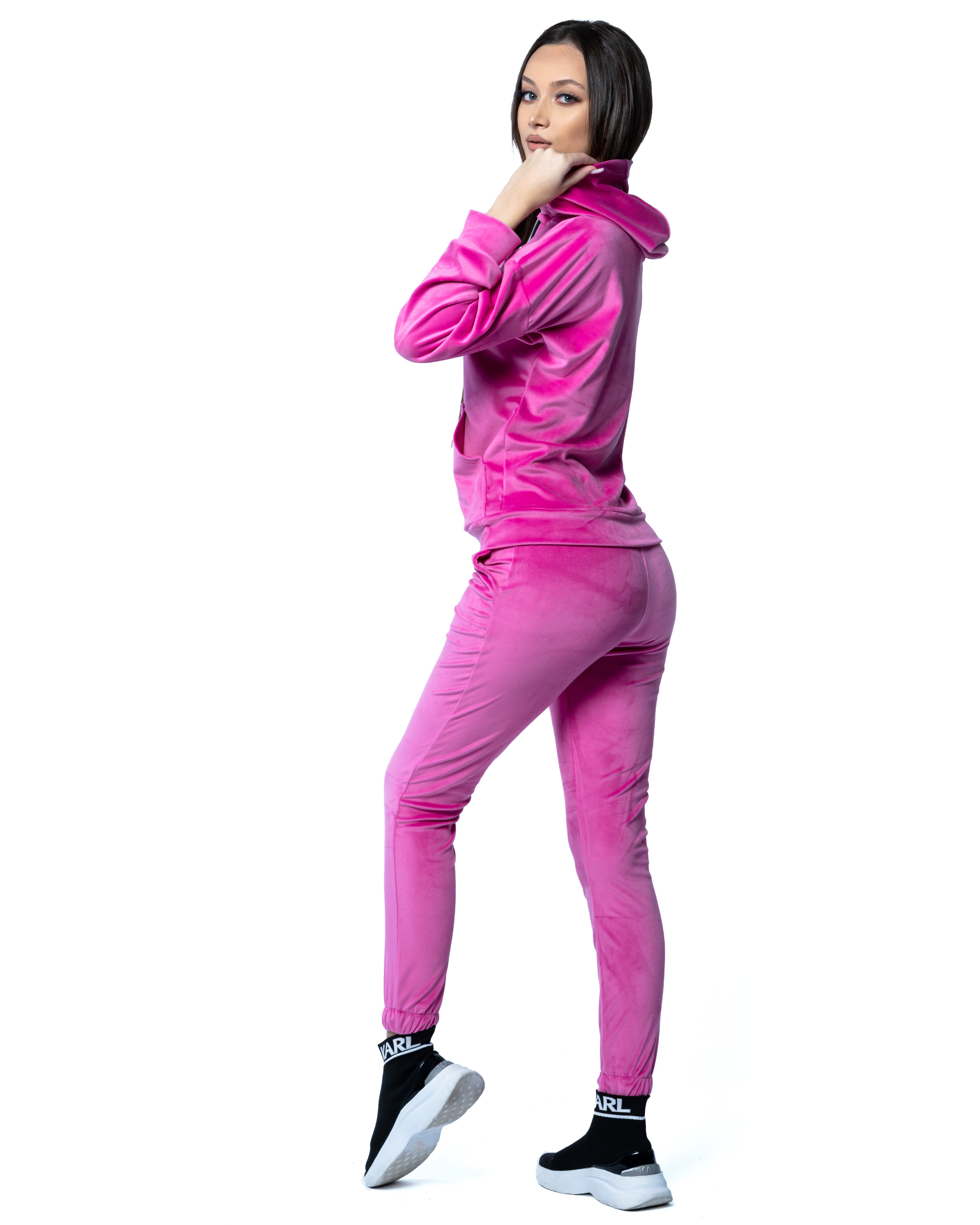 Pink Velvet Zipper Tracksuit 